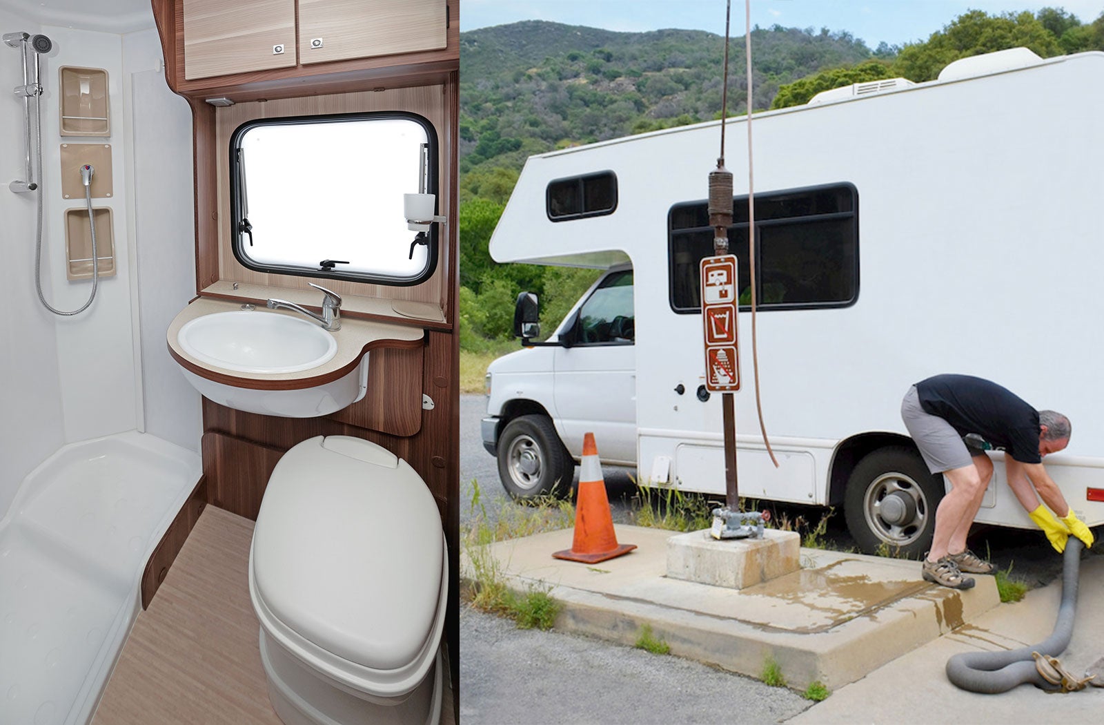 Portable RV/camper toilet and holding tank setup in Lapeer, Michigan