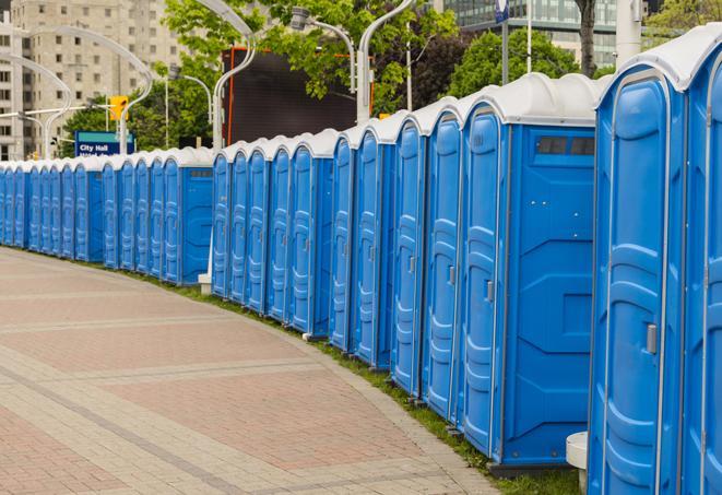 Seasonal porta potty units set up at a Lapeer, Michigan venue