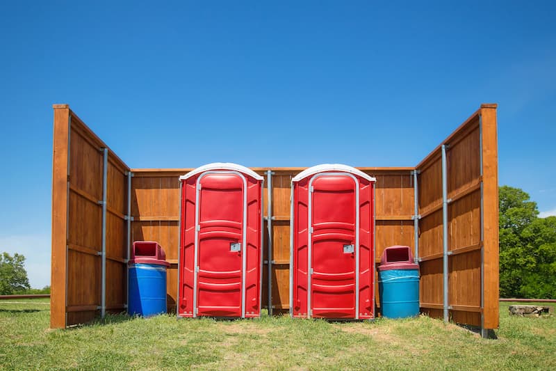Short-term porta potty units staged for delivery in Lapeer, Michigan